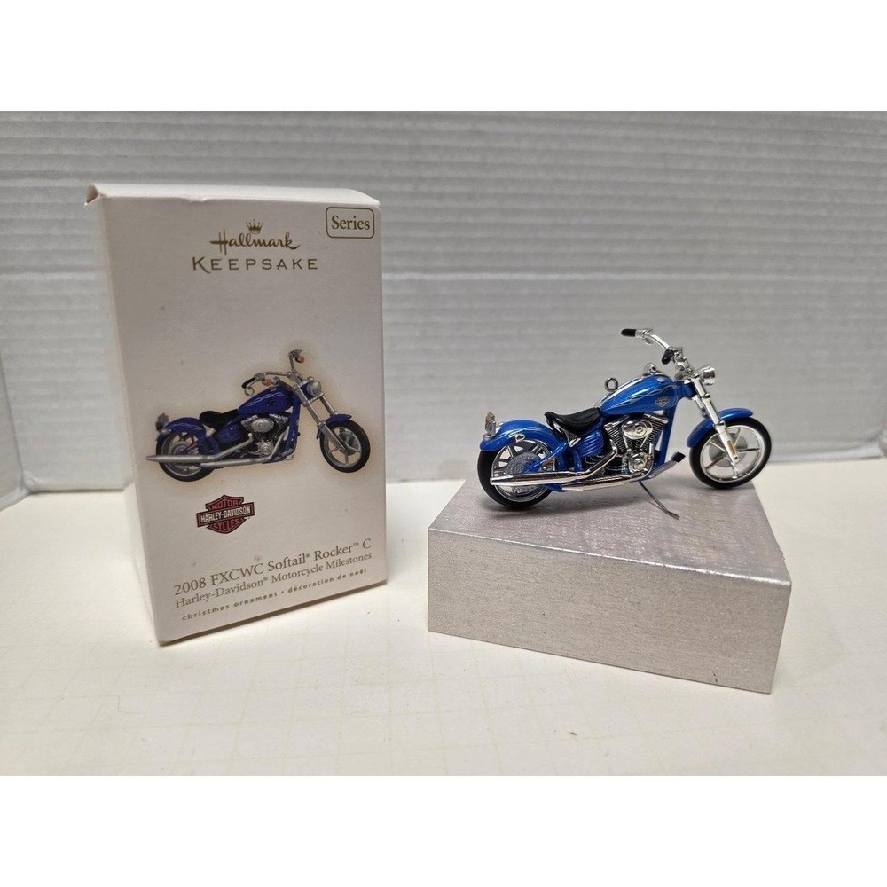 2009 Hallmark Keepsake Christmas ornament featuring a blue 2008 Harley-Davidson